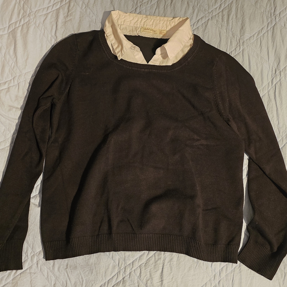 Faded Glory Black Sweater with Cream Collar